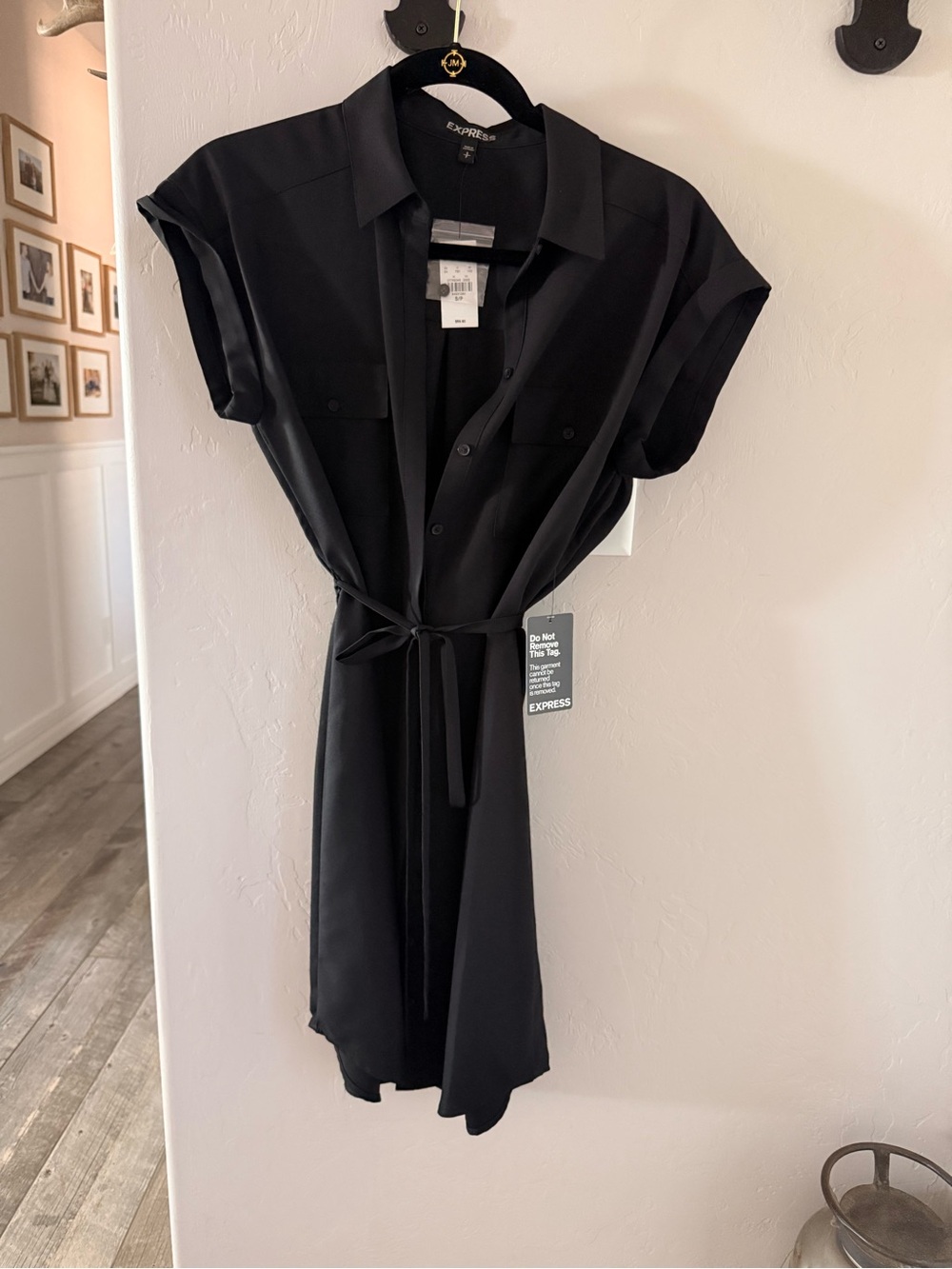 Express Black Mini Shirt Dress with Tie Waist